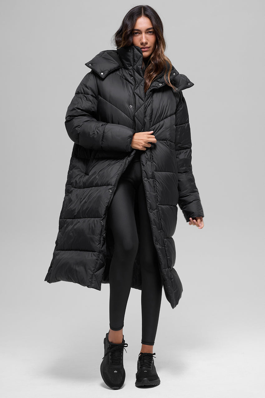 Gold Rush Puffer Trench - Black