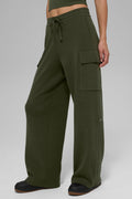 Scholar Knit High-Waist Cargo Pant - Green Olive