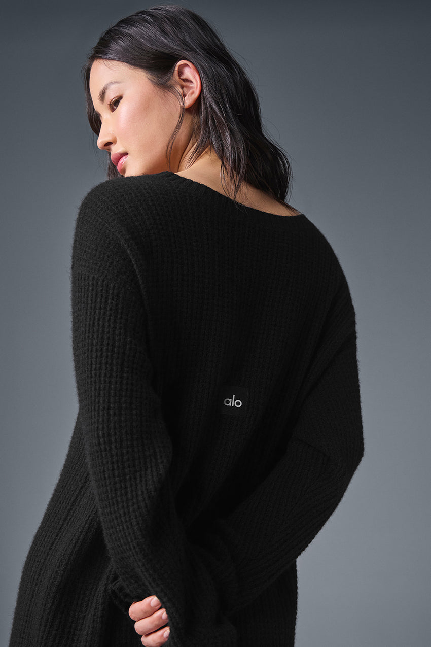 Cashmere Plush Waffle Dress - Black